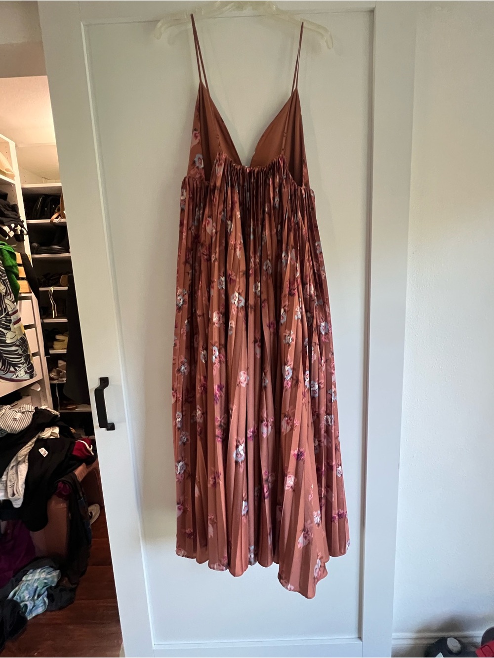 BHLDN Brown Pleated Floral Maxi Dress - Picture 2 of 5